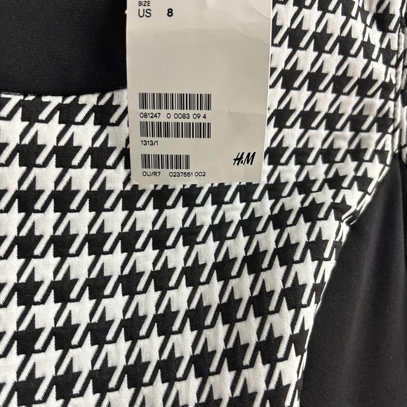 H&M Monochrome Houndstooth Dress 3/4 Sleeve pockets preppy academia NWT - Picture 15 of 16